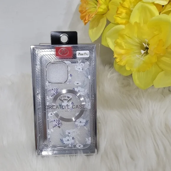 Iphone 15 6.1 case flowers clear and magnetic new - Picture 1 of 1